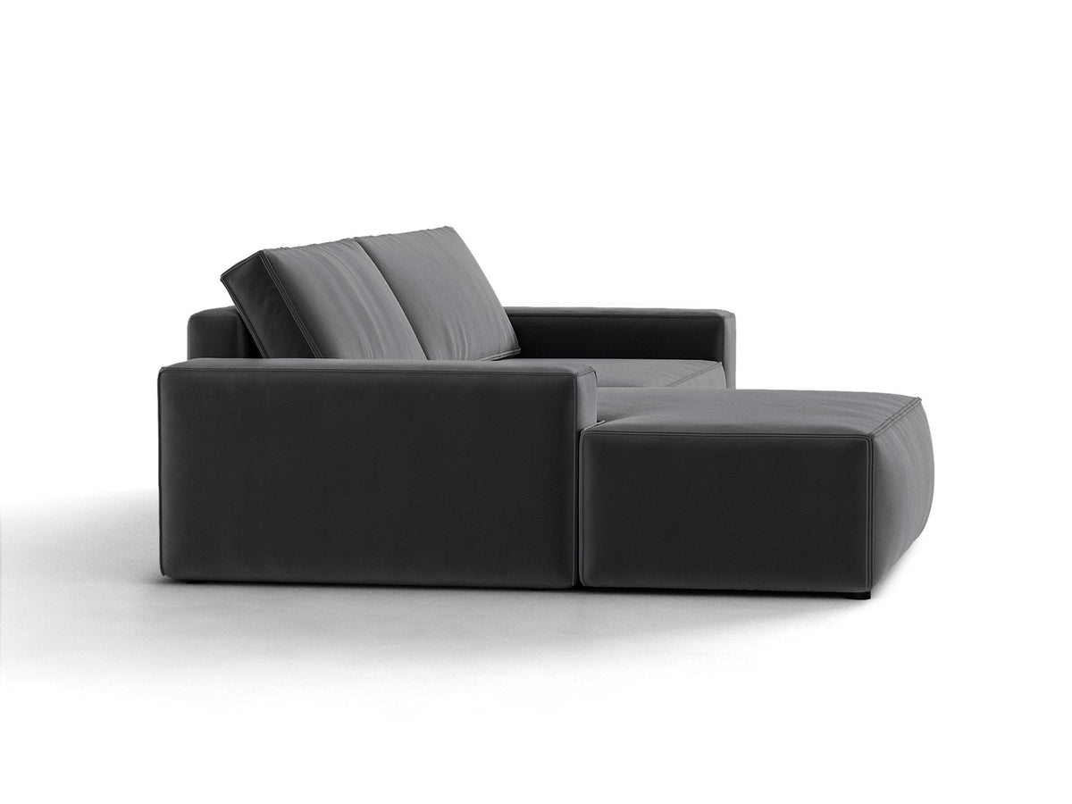 Jodie Velour Ecksofa links mit Schlaffunktion und Stauraumbox 3 Sitzer in Grey-Bluvel präsentiert im Onlineshop von KAQTU Design AG. Bettsofa links ist von Micadoni