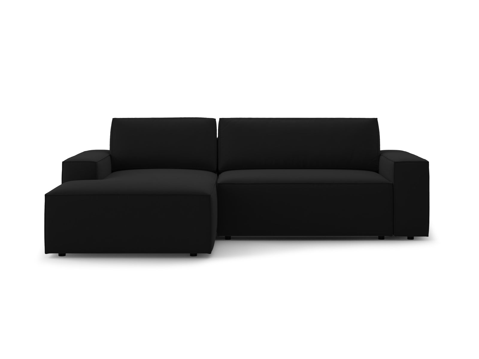Jodie Velour Ecksofa links mit Schlaffunktion und Stauraumbox 3 Sitzer in Black präsentiert im Onlineshop von KAQTU Design AG. Ecksofa links ist von Micadoni