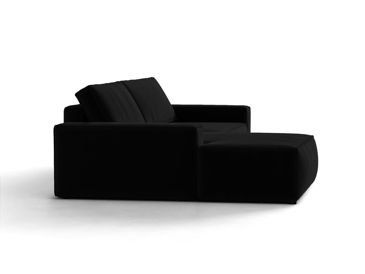 Jodie Velour Ecksofa links mit Schlaffunktion und Stauraumbox 3 Sitzer in Black-Bluvel präsentiert im Onlineshop von KAQTU Design AG. Bettsofa links ist von Micadoni