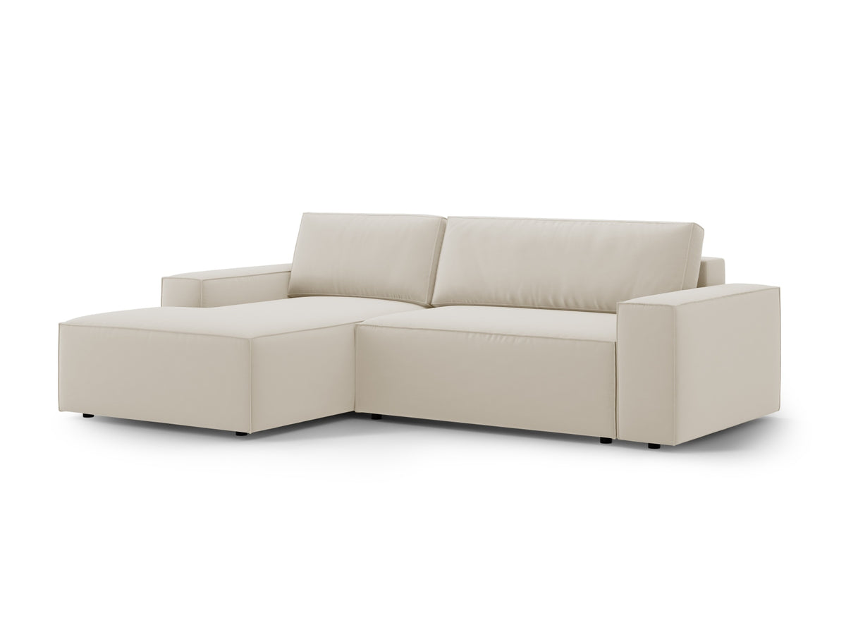 Jodie Velour Ecksofa links mit Schlaffunktion und Stauraumbox 3 Sitzer in Dark Beige-Bluvel präsentiert im Onlineshop von KAQTU Design AG. Bettsofa links ist von Micadoni