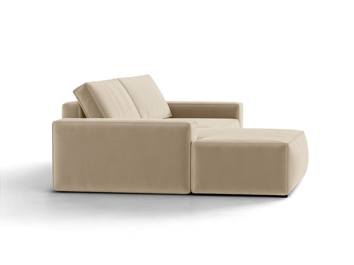 Jodie Velour Ecksofa links mit Schlaffunktion und Stauraumbox 3 Sitzer in Dark Beige-Bluvel präsentiert im Onlineshop von KAQTU Design AG. Bettsofa links ist von Micadoni