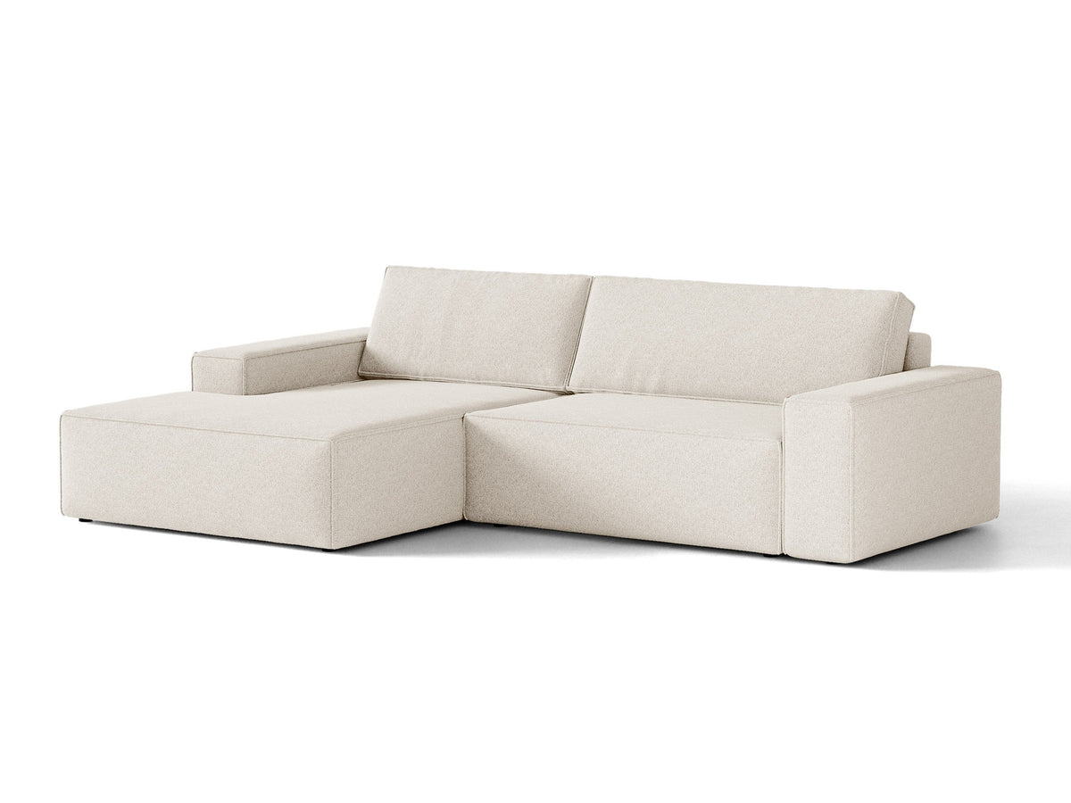 Jodie Ecksofa links mit Schlaffunktion und Stauraumbox 3 Sitzer in Light Beige-Megan präsentiert im Onlineshop von KAQTU Design AG. Bettsofa links ist von Micadoni