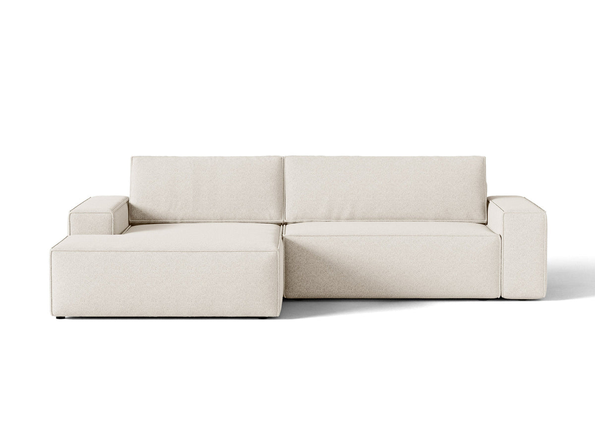 Jodie Ecksofa links mit Schlaffunktion und Stauraumbox 3 Sitzer in Light Beige-Megan präsentiert im Onlineshop von KAQTU Design AG. Bettsofa links ist von Micadoni