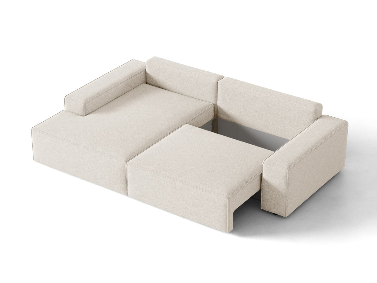 Jodie Ecksofa links mit Schlaffunktion und Stauraumbox 3 Sitzer in Light Beige-Megan präsentiert im Onlineshop von KAQTU Design AG. Bettsofa links ist von Micadoni