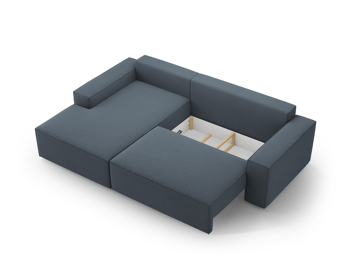 Jodie Ecksofa links mit Schlaffunktion und Stauraumbox 3 Sitzer in Blue-Megan präsentiert im Onlineshop von KAQTU Design AG. Bettsofa links ist von Micadoni