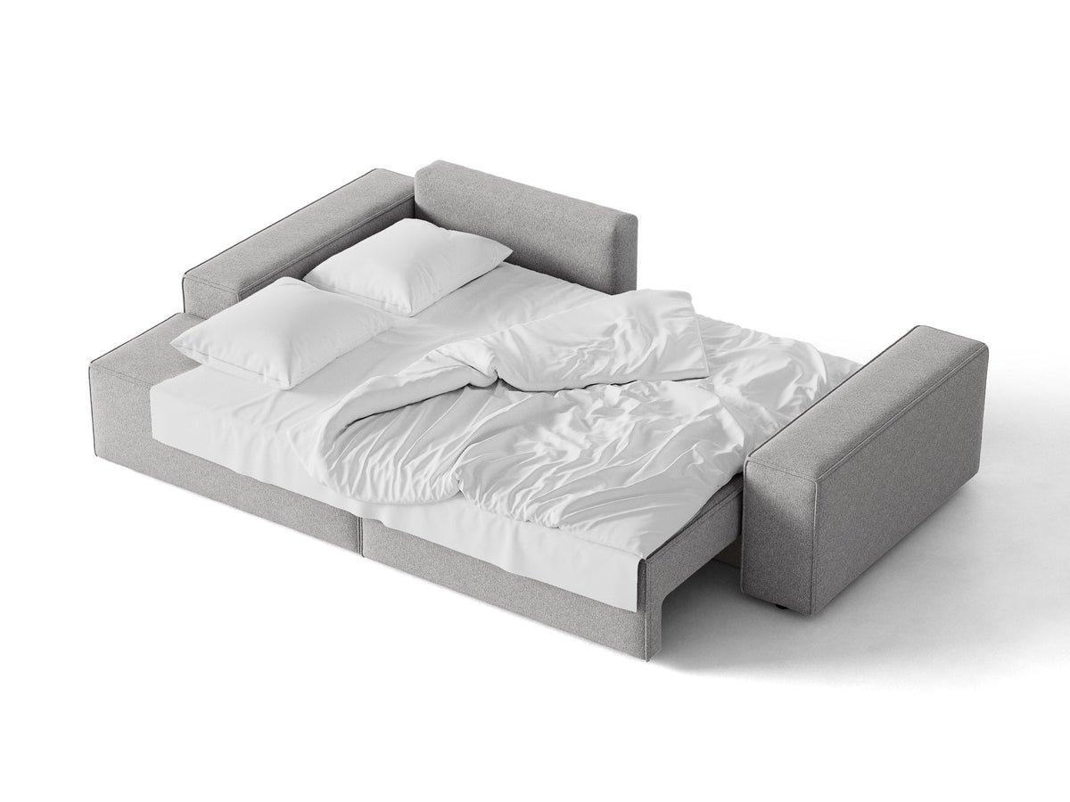 Jodie Ecksofa links mit Schlaffunktion und Stauraumbox 3 Sitzer in Light Grey-Megan präsentiert im Onlineshop von KAQTU Design AG. Bettsofa links ist von Micadoni