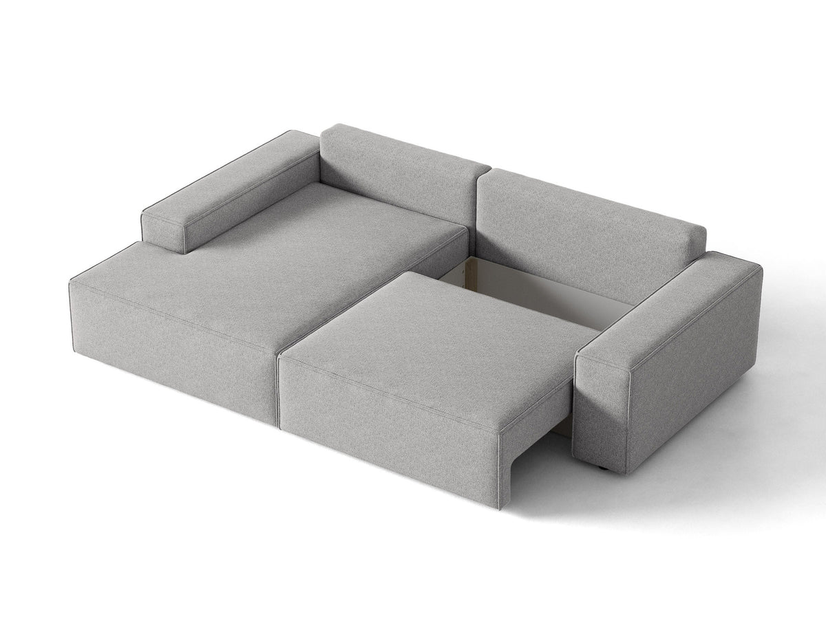 Jodie Ecksofa links mit Schlaffunktion und Stauraumbox 3 Sitzer in Light Grey-Megan präsentiert im Onlineshop von KAQTU Design AG. Bettsofa links ist von Micadoni