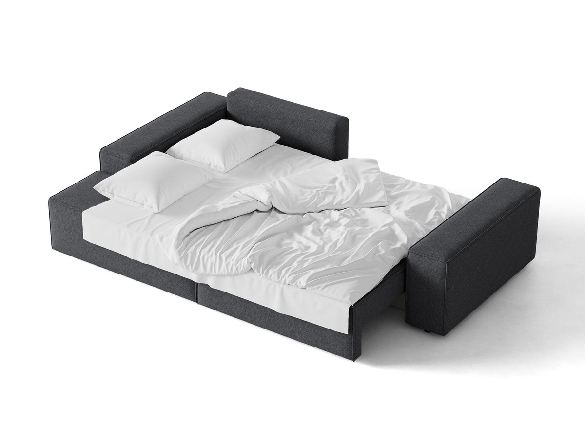 Jodie Ecksofa links mit Schlaffunktion und Stauraumbox 3 Sitzer in Dark Grey-Megan präsentiert im Onlineshop von KAQTU Design AG. Bettsofa links ist von Micadoni