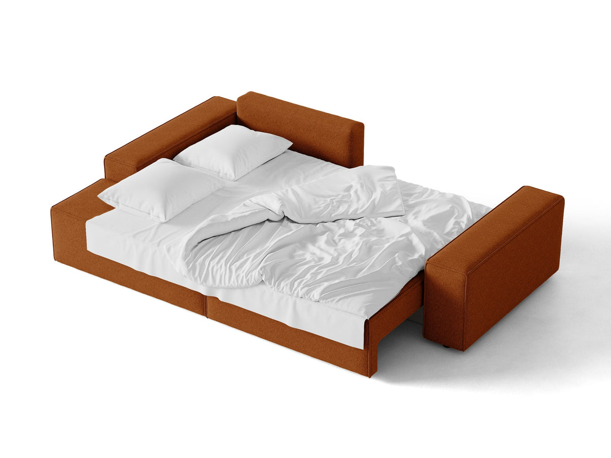 Jodie Ecksofa links mit Schlaffunktion und Stauraumbox 3 Sitzer in Terracotta-Megan präsentiert im Onlineshop von KAQTU Design AG. Bettsofa links ist von Micadoni