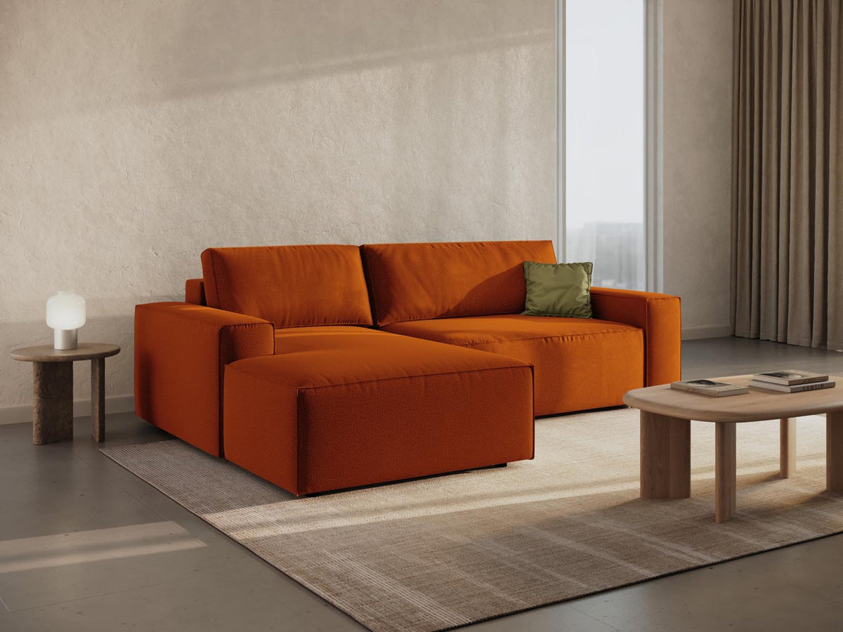 Jodie Ecksofa links mit Schlaffunktion und Stauraumbox 3 Sitzer in Terracotta-Megan präsentiert im Onlineshop von KAQTU Design AG. Bettsofa links ist von Micadoni