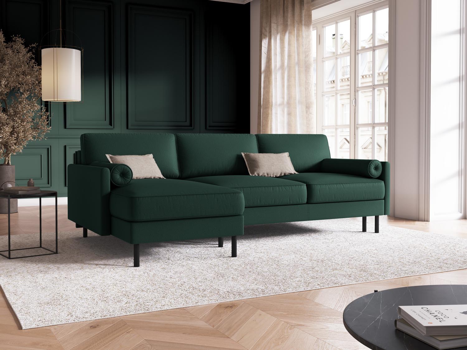 Scott Ecksofa links mit Schlaffunktion Stauraum 5 Sitzer in Green präsentiert im Onlineshop von KAQTU Design AG. Ecksofa links ist von Micadoni