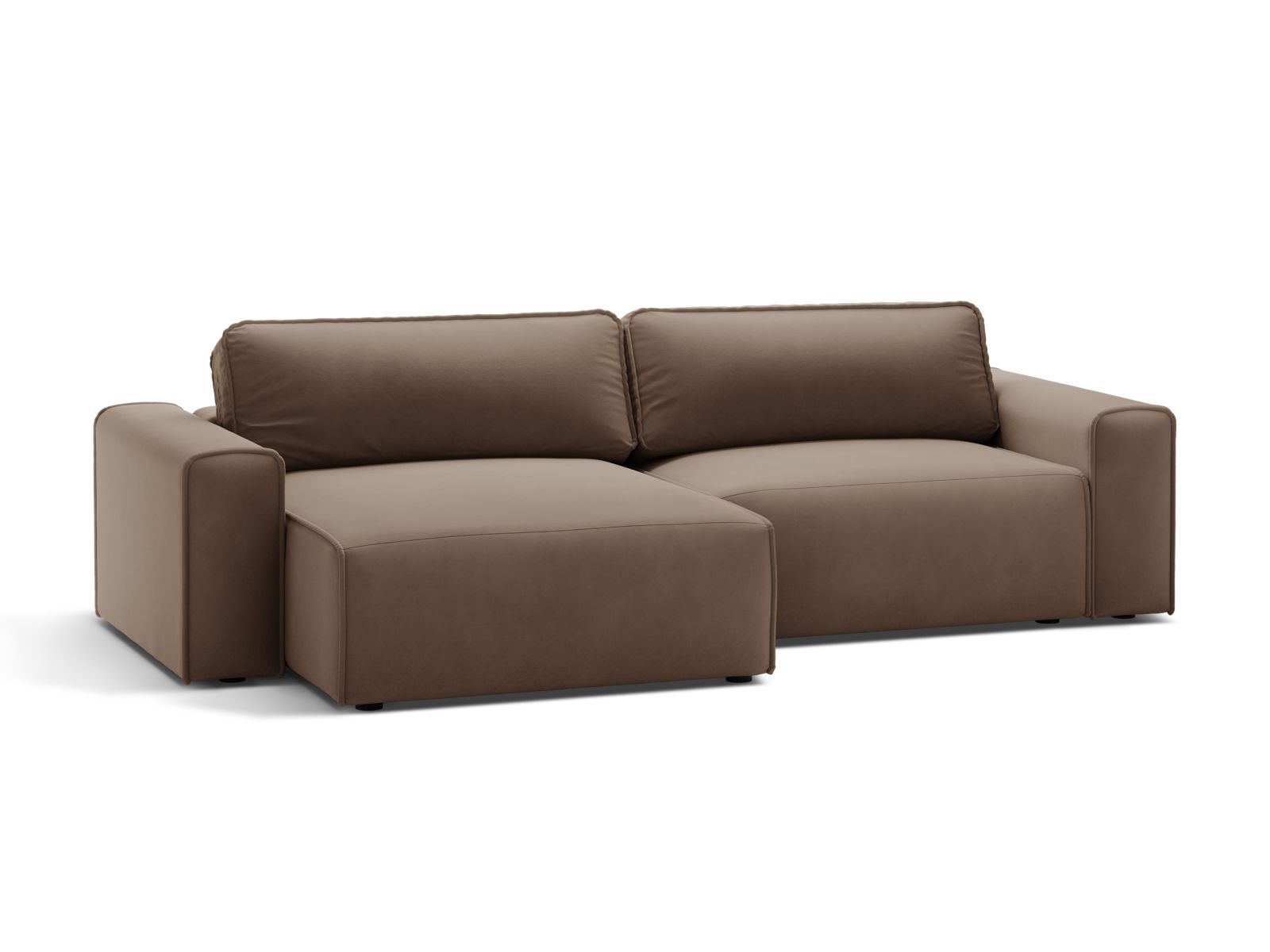 Elegantes 3-Sitzer Ecksofa links Victor in Chocolate-Paris, ideal für Schlafkomfort und Stauraum, perfekt für moderne Wohnräume.