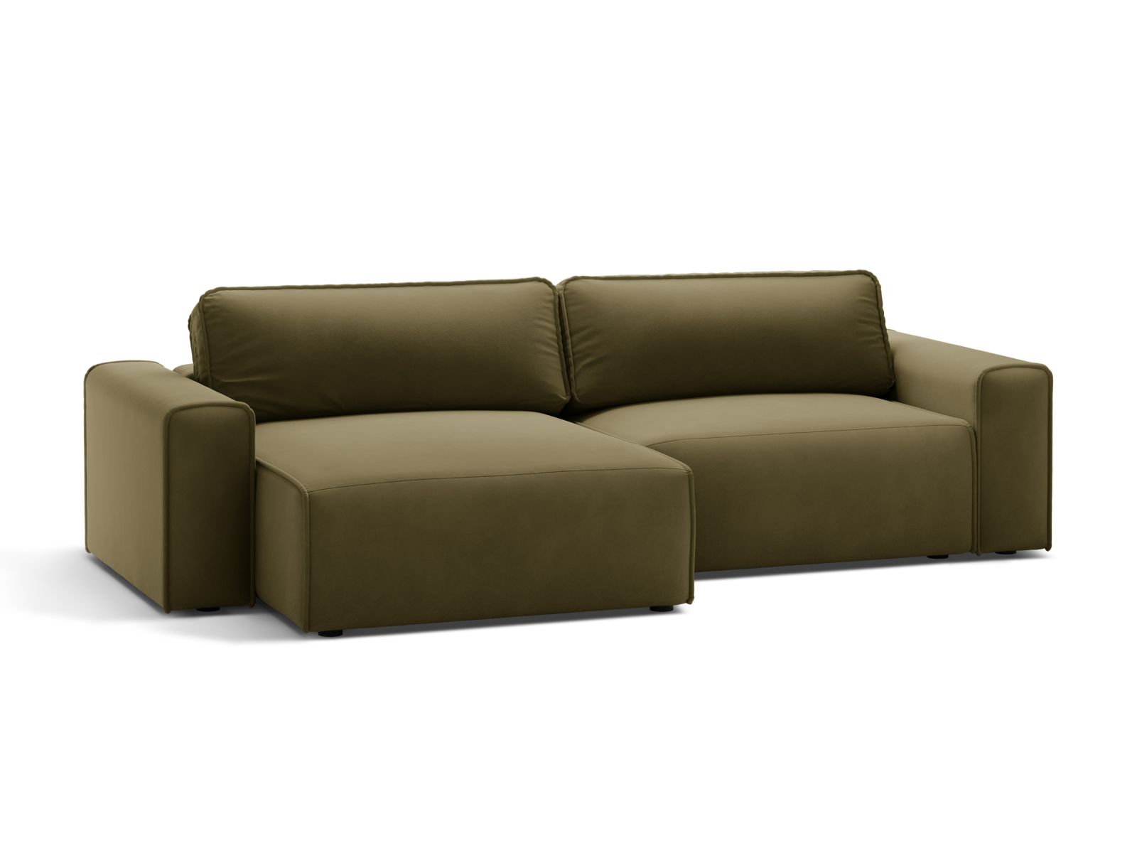 Elegantes 3-Sitzer Ecksofa Victor in Moss Green Melange-Paris, ideal für Schlafkomfort und praktischen Stauraum, erhältlich bei KAQTU.