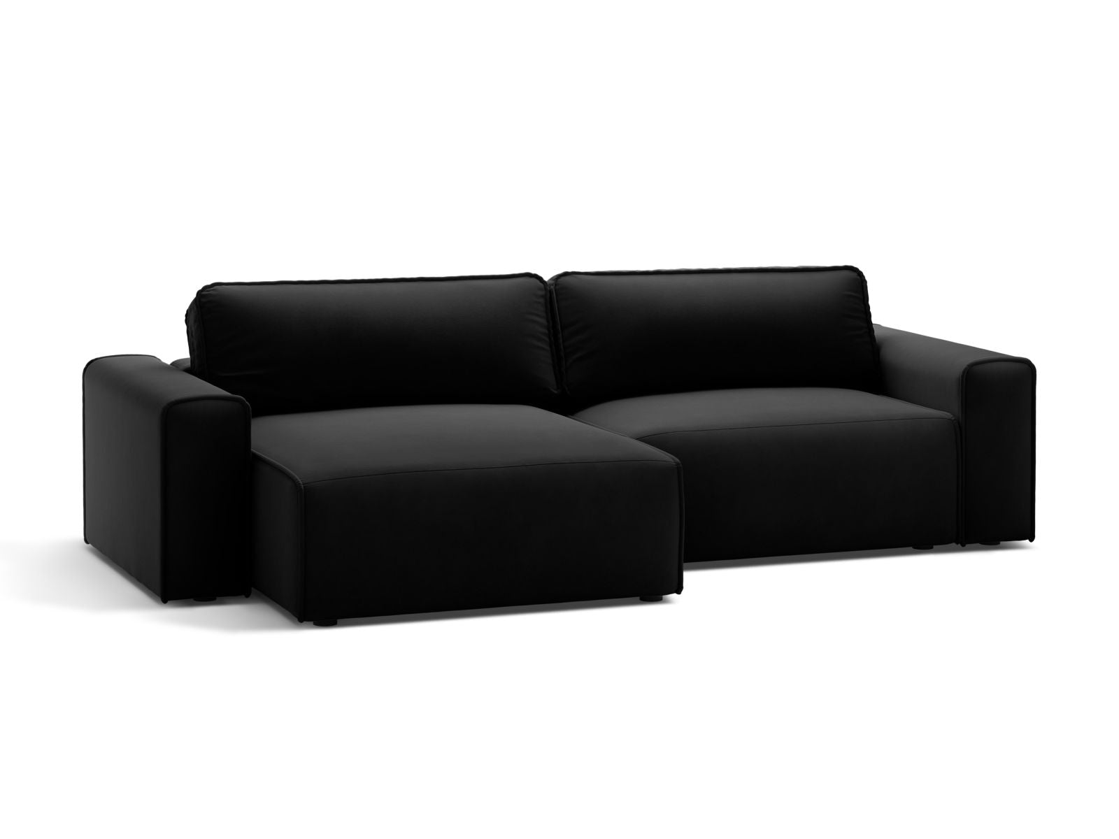 Elegantes 3-Sitzer Ecksofa Victor in Schwarz mit Schlaffunktion und praktischem Stauraum, ideal für moderne Wohnräume.