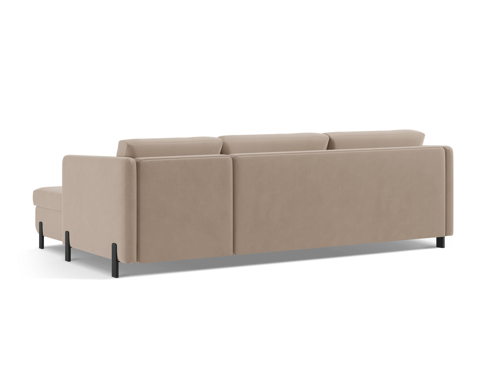 Stylisches 4-Sitzer Ecksofa in Velours, linksseitig, mit praktischer Schlaffunktion und integriertem Stauraum für zusätzlichen Komfort.