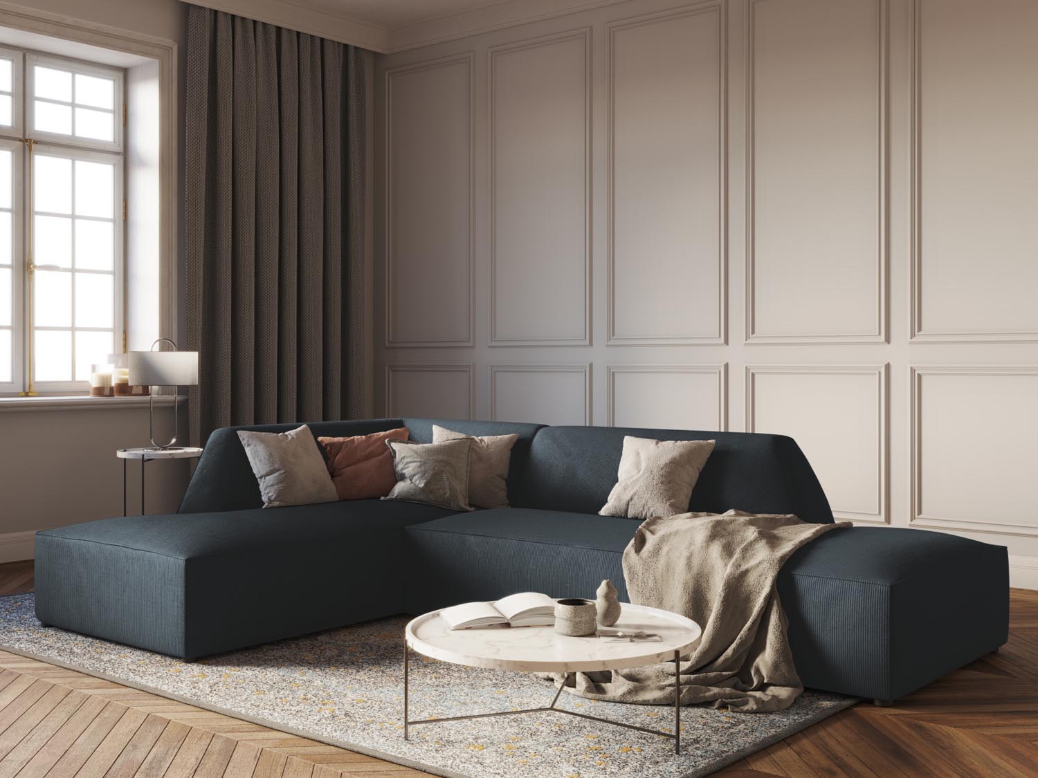 Ruby Modulares Ecksofa links 4 Sitzer in Blue präsentiert im Onlineshop von KAQTU Design AG. Ecksofa links ist von Micadoni