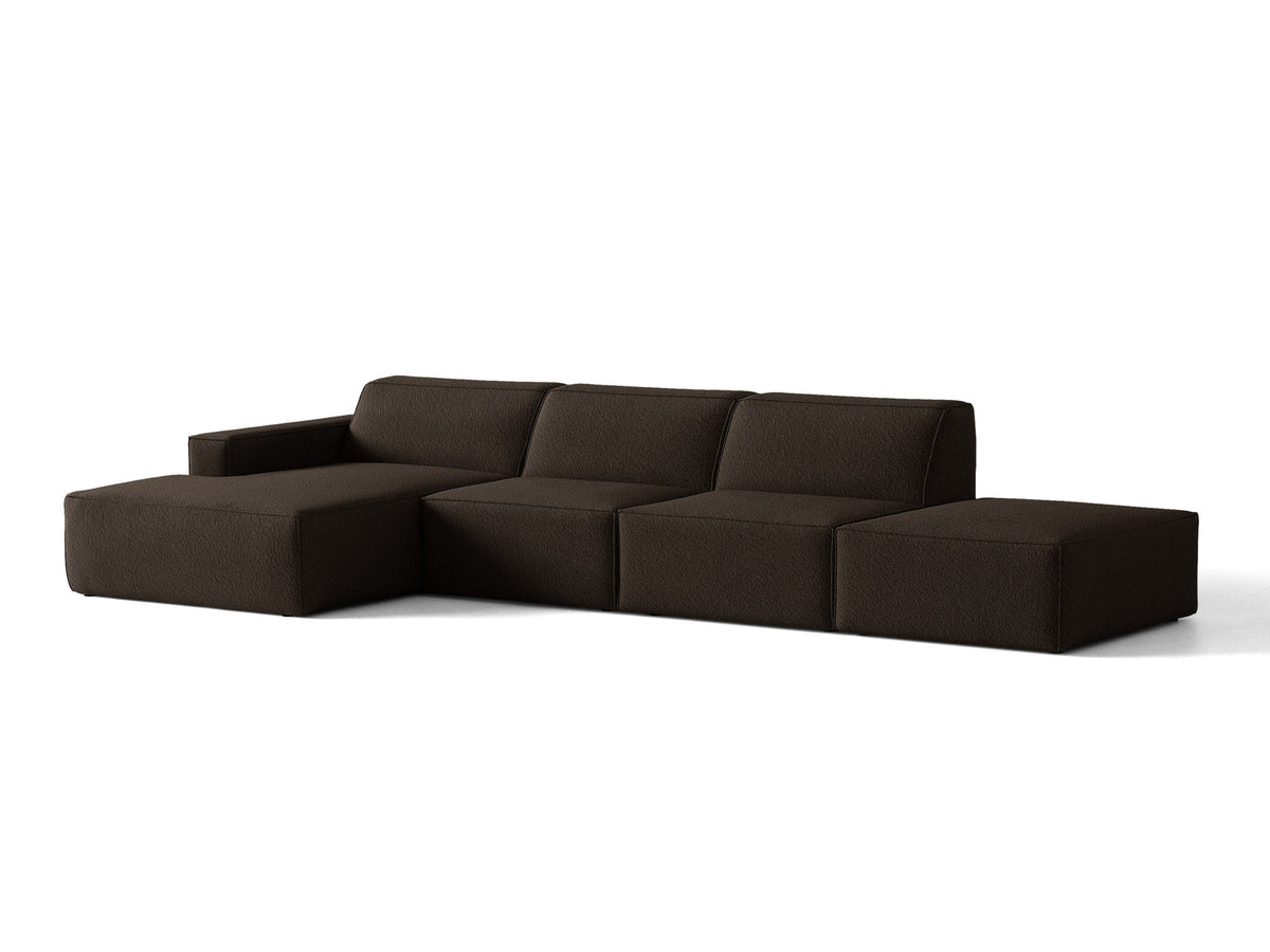 Modulares Ecksofa Jodie von Micadoni, L-Form mit Meridienne links, Polsterstoff, schwarze Beine