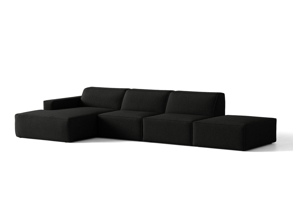 Modulares Ecksofa Jodie von Micadoni, L-Form mit Meridienne links, Polsterstoff, schwarze Beine