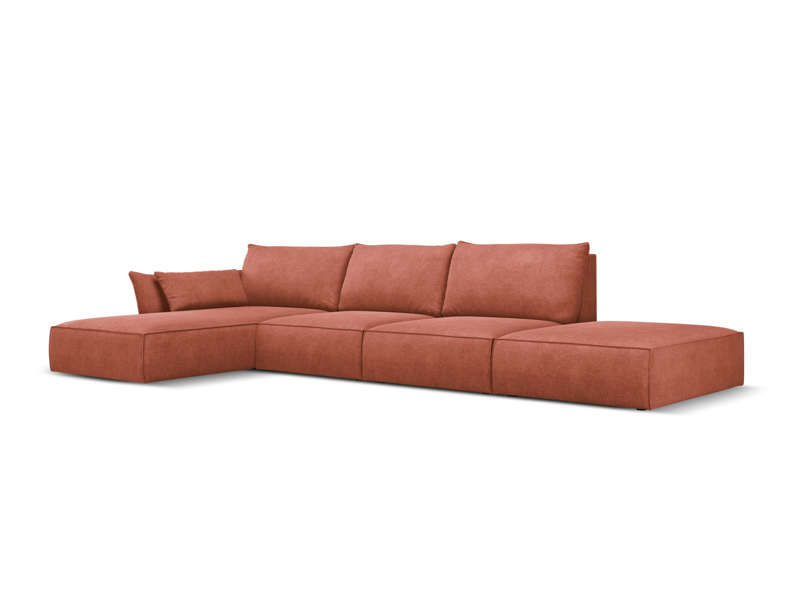 Stylisches Kaelle Ecksofa links, 5-Sitzer in warmem Terracotta, ideal für moderne Wohnräume, erhältlich bei KAQTU Design AG.