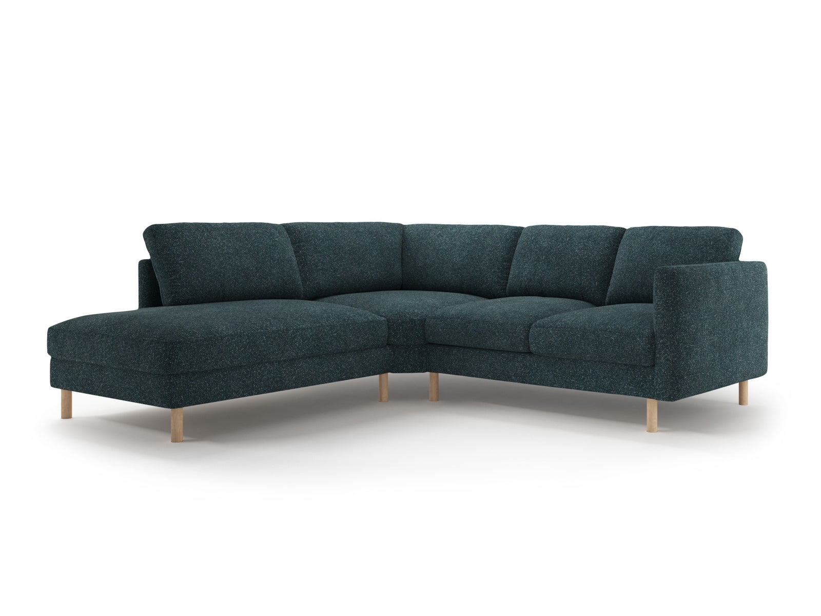 Modernes Eden Ecksofa links für 4 Personen in trendigem Green Blue Melange, ideal für gemütliche und stilvolle Wohnräume.