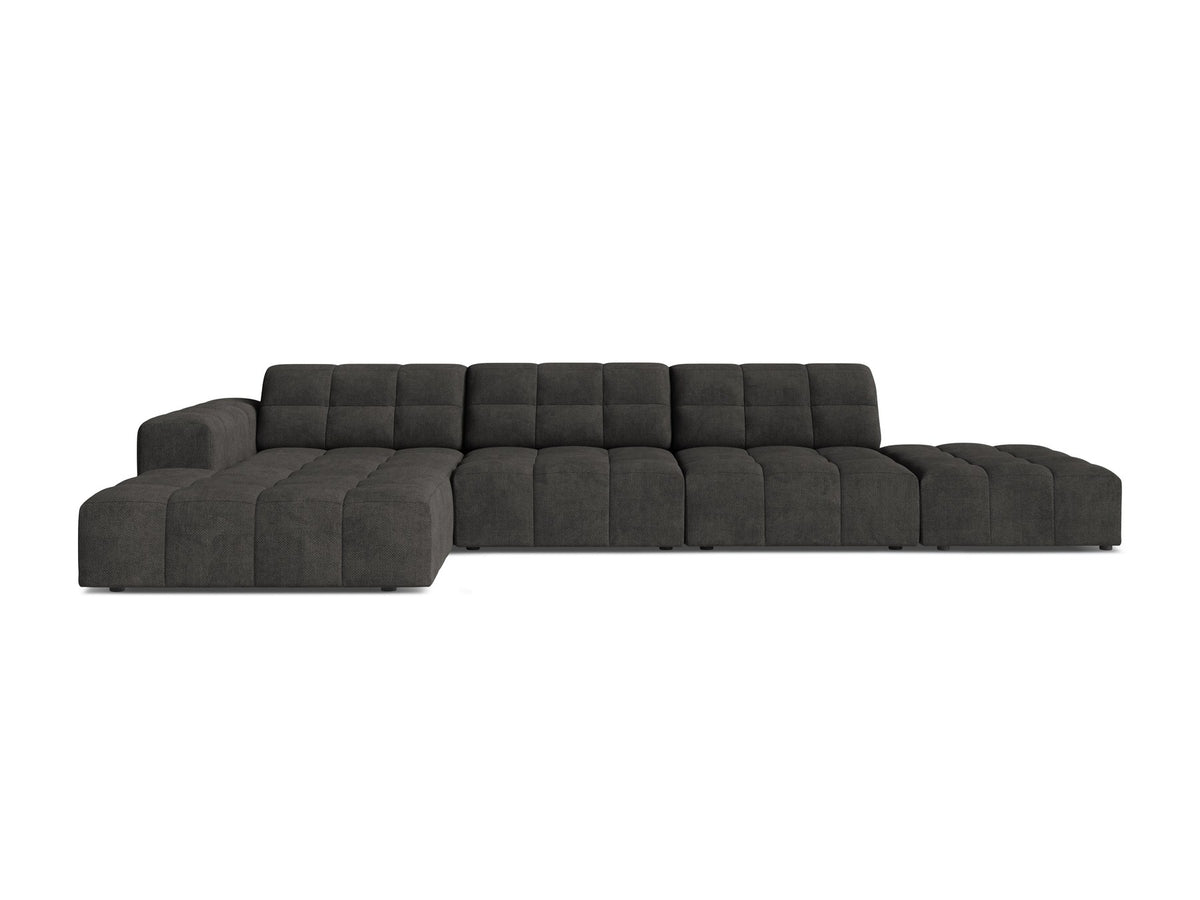 Linkes Ecksofa Jennifer von Micadoni in leichtem Beige mit Bluvel-Stoffbezug, L-Form und schwarzen Kunststoffbeinen aus Polypropylen