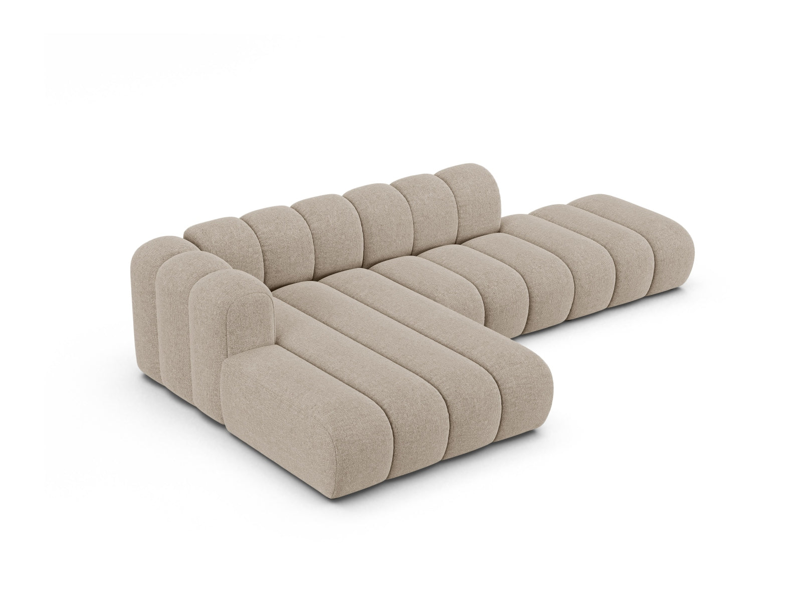 Modernes 5-Sitzer Ecksofa in Dunkelbeige von Micadoni, ideal für gemütliche Zusammenkünfte und stilvolle Einrichtung. Modular und vielseitig.