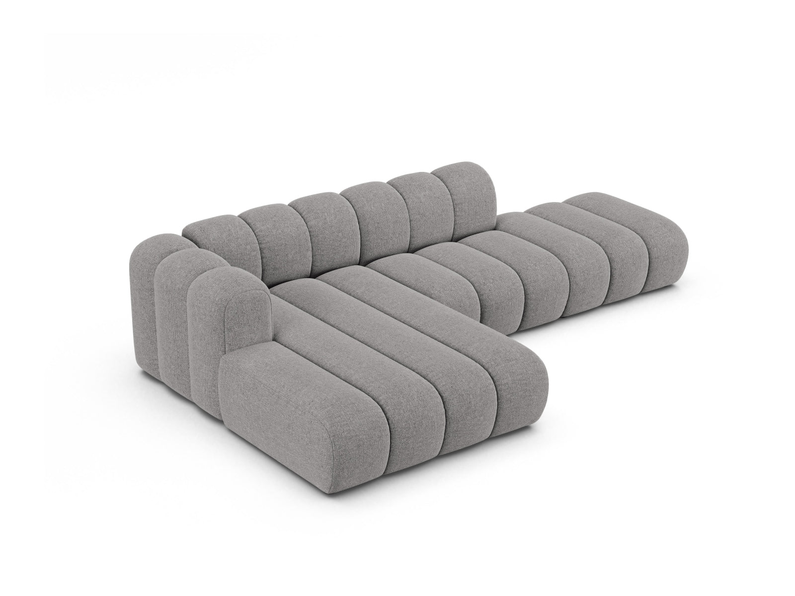 Elegantes L-Sofa von Micadoni für bis zu 5 Personen in sanftem Grau, perfekt für zeitgemäße Wohnkonzepte.