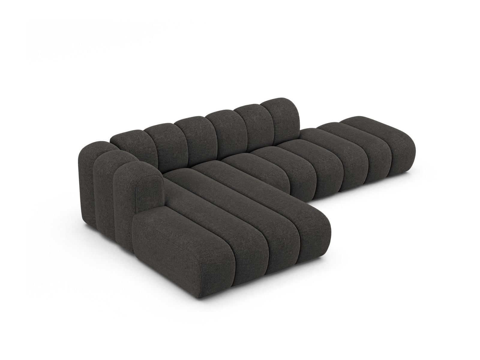 Modernes 5-Sitzer Ecksofa Lupine in Dunkelgrau, linksseitig, perfekt für gemütliche und stilvolle Wohnbereiche von Micadoni.