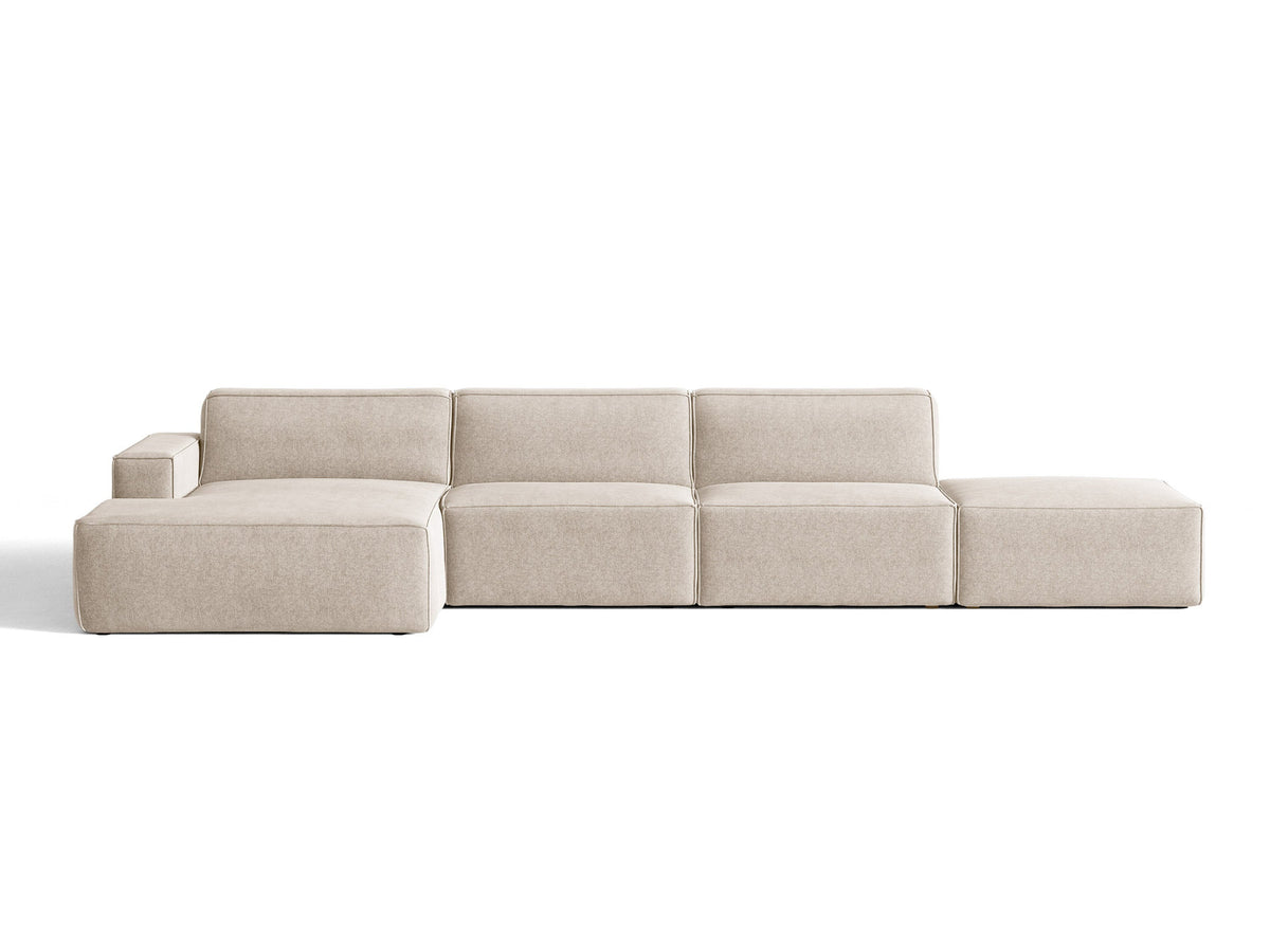 Modulares Ecksofa Jodie von Micadoni, L-Form mit Meridienne links, Polsterstoff, schwarze Beine