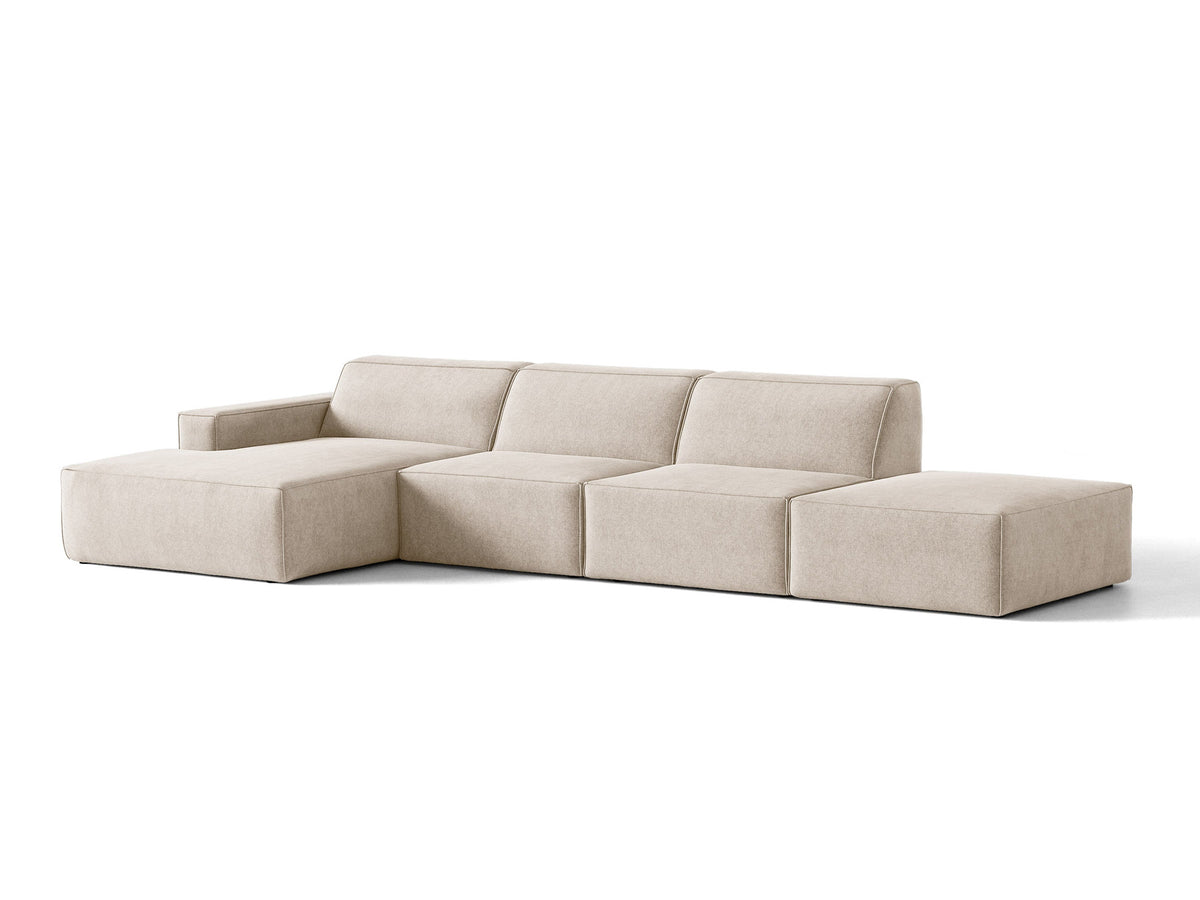Modulares Ecksofa Jodie von Micadoni, L-Form mit Meridienne links, Polsterstoff, schwarze Beine