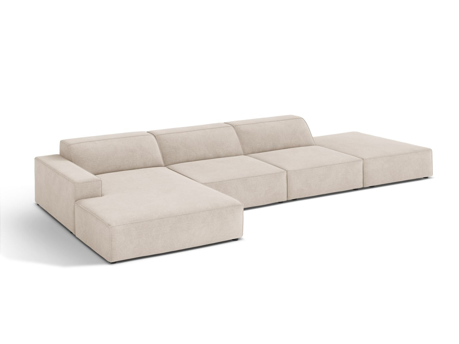 Stylisches, beiges 5-Sitzer Ecksofa Jodie von Micadoni, linksseitig, ideal für entspannte Stunden und vielseitige Raumgestaltung.
