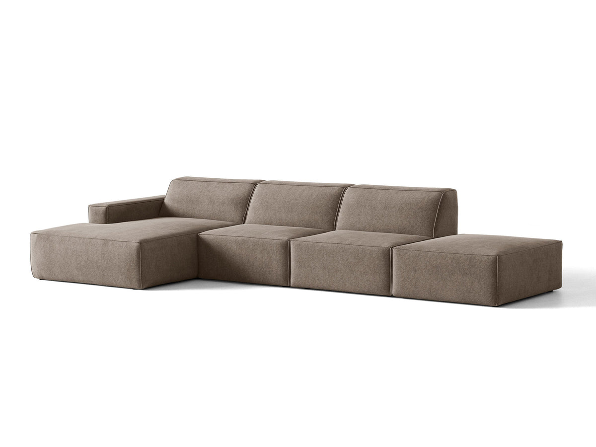 Modulares Ecksofa Jodie von Micadoni, L-Form mit Meridienne links, Polsterstoff, schwarze Beine