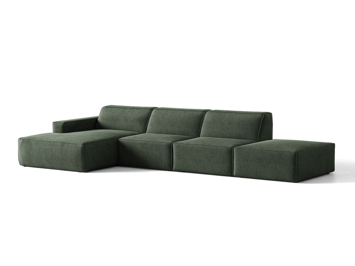 Modulares Ecksofa Jodie von Micadoni, L-Form mit Meridienne links, Polsterstoff, schwarze Beine