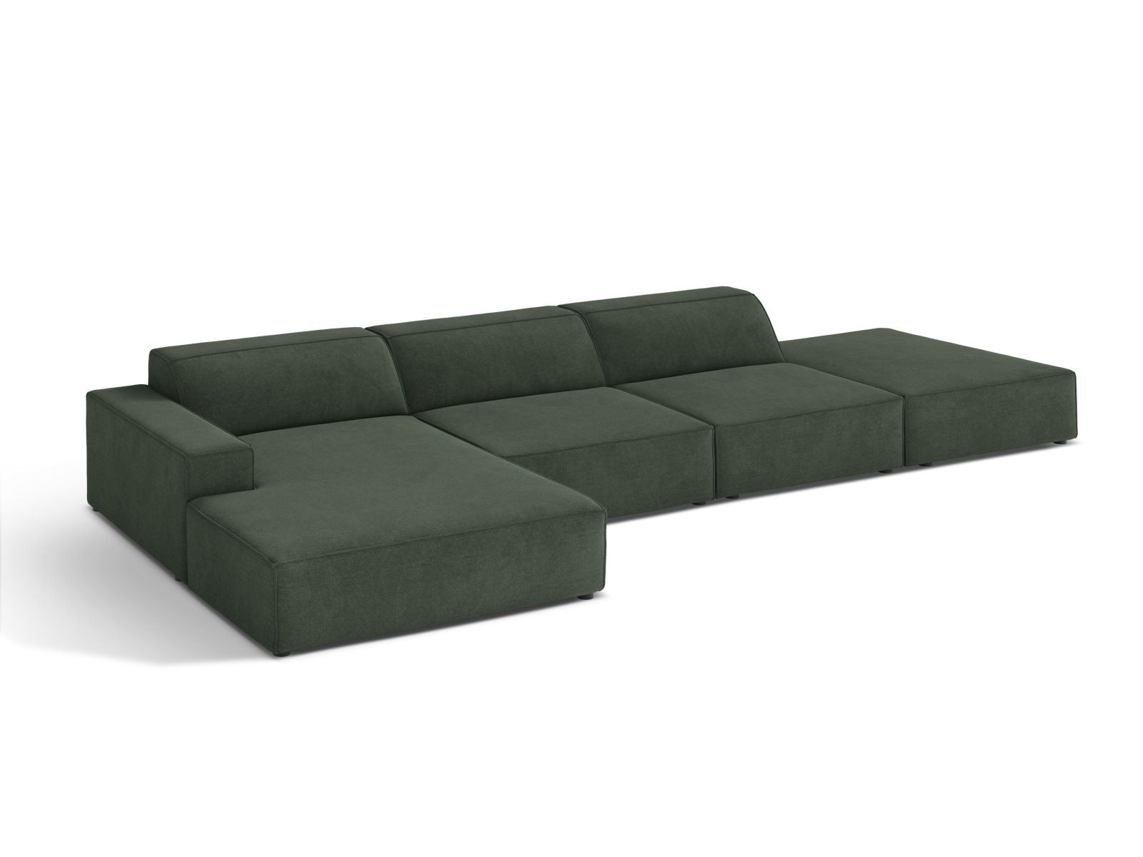 Modulares 5-Sitzer Ecksofa Jodie in elegantem Moss Green, ideal für gemütliche Zusammenkünfte und modernes Wohndesign.