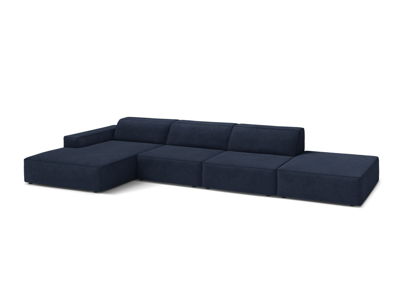 Modulares 5-Sitzer Ecksofa Jodie in elegantem Navy Blue, ideal für stilvolle Wohnräume, präsentiert von Micadoni.