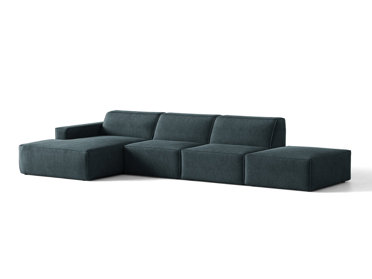 Modulares Ecksofa Jodie von Micadoni, L-Form mit Meridienne links, Polsterstoff, schwarze Beine