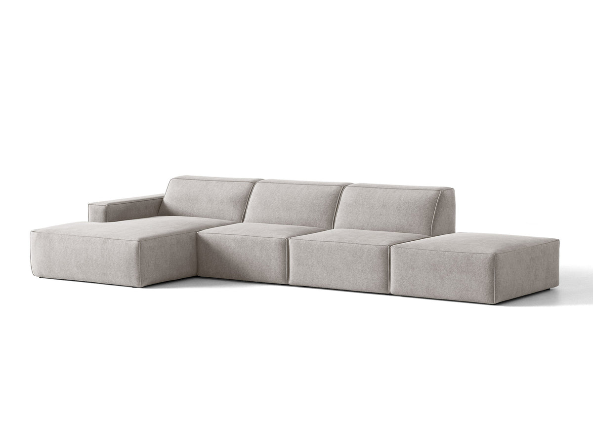 Modulares Ecksofa Jodie von Micadoni, L-Form mit Meridienne links, Polsterstoff, schwarze Beine