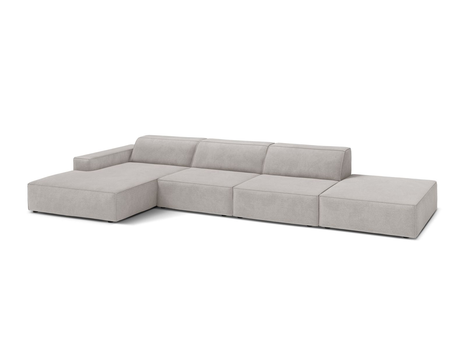 Modulares 5-Sitzer Ecksofa Jodie in hellem Grau, ideal für stilvolle Wohnräume, präsentiert von Micadoni.