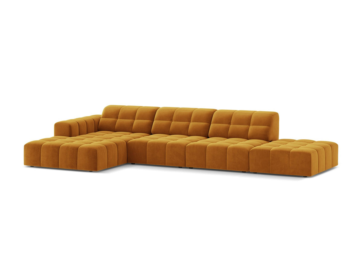Linkes Ecksofa Jennifer von Micadoni in leichtem Beige mit Bluvel-Stoffbezug, L-Form und schwarzen Kunststoffbeinen aus Polypropylen