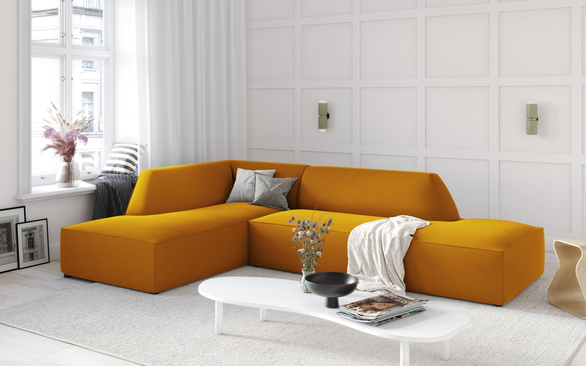 Ruby Velour modulares Ecksofa Open end links 4 Sitzer in Yellow-Salvador präsentiert im Onlineshop von KAQTU Design AG. Ecksofa links ist von Micadoni
