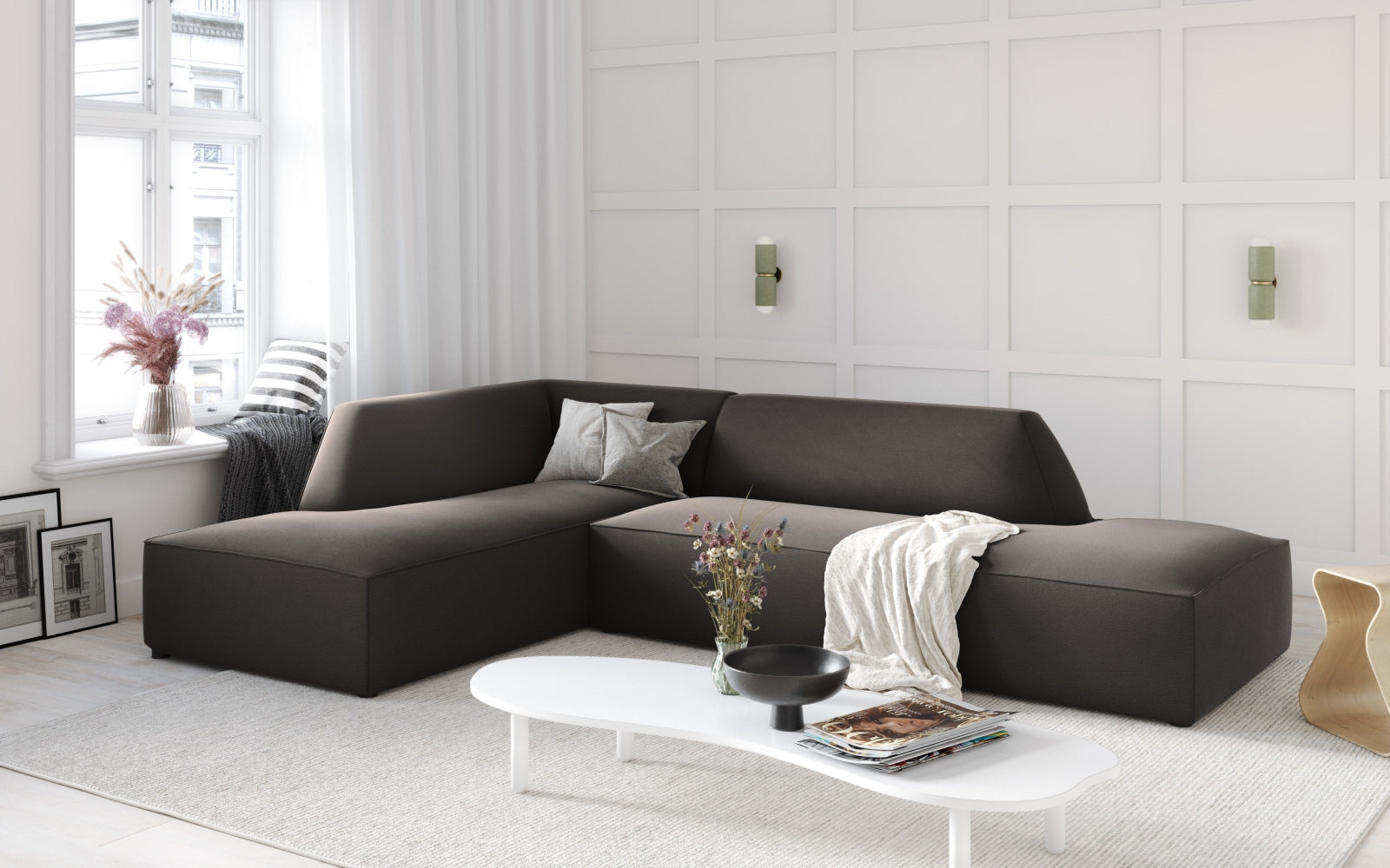 Ruby Velour modulares Ecksofa links 4 Sitzer in Dark Grey präsentiert im Onlineshop von KAQTU Design AG. Ecksofa links ist von Micadoni