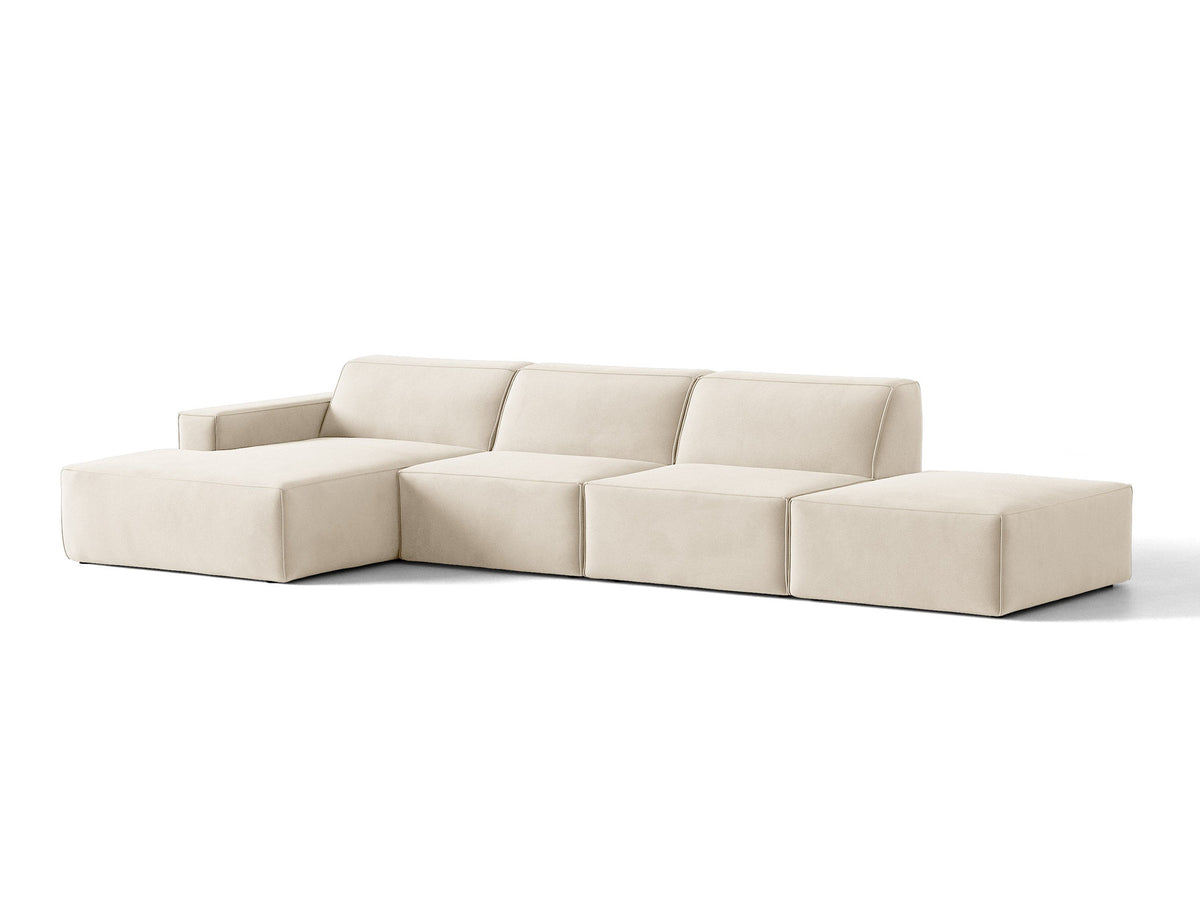 Modulares Ecksofa Jodie von Micadoni, L-Form mit Meridienne links, Polsterstoff, schwarze Beine