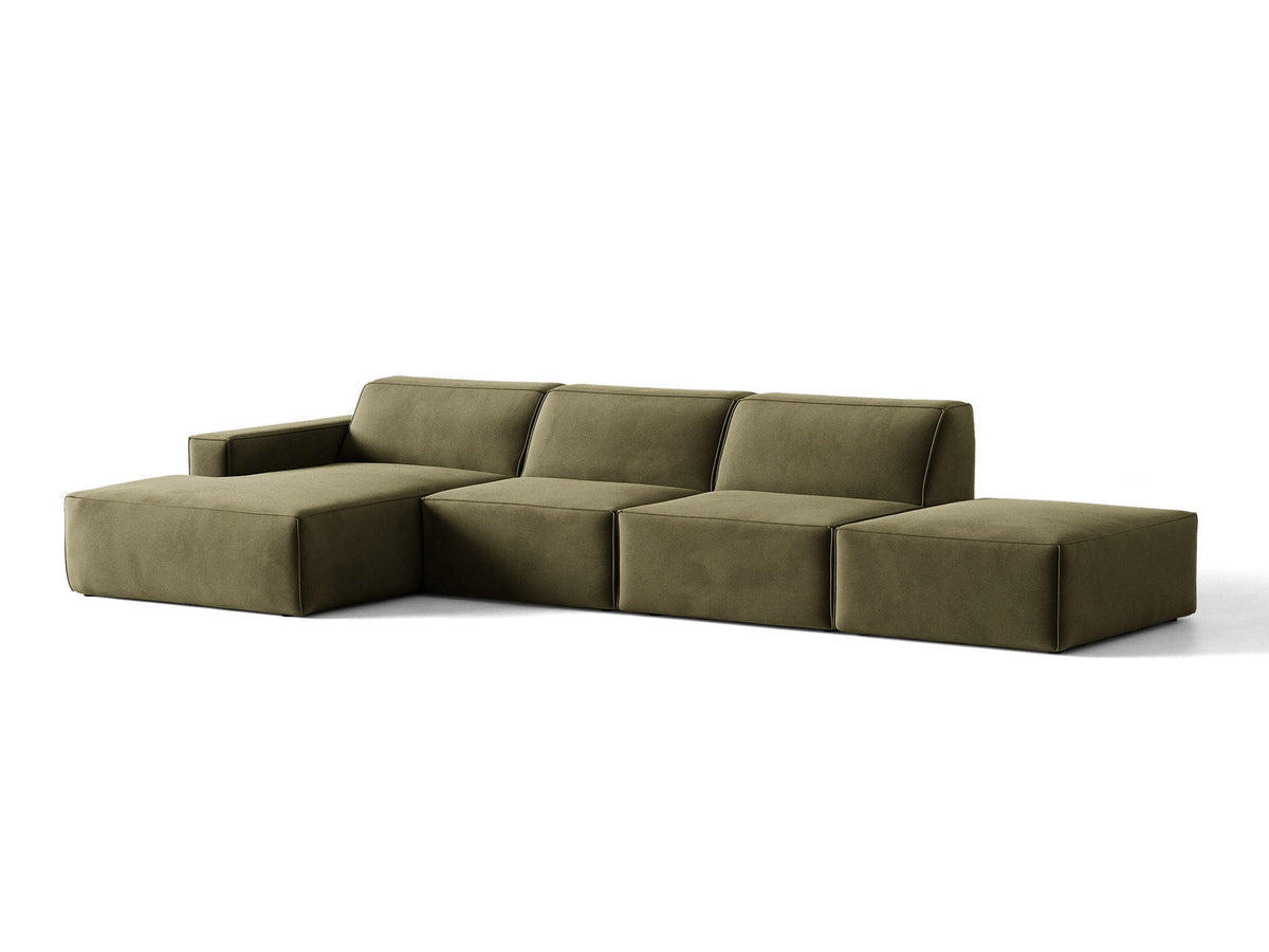 Modulares Ecksofa Jodie von Micadoni, L-Form mit Meridienne links, Polsterstoff, schwarze Beine