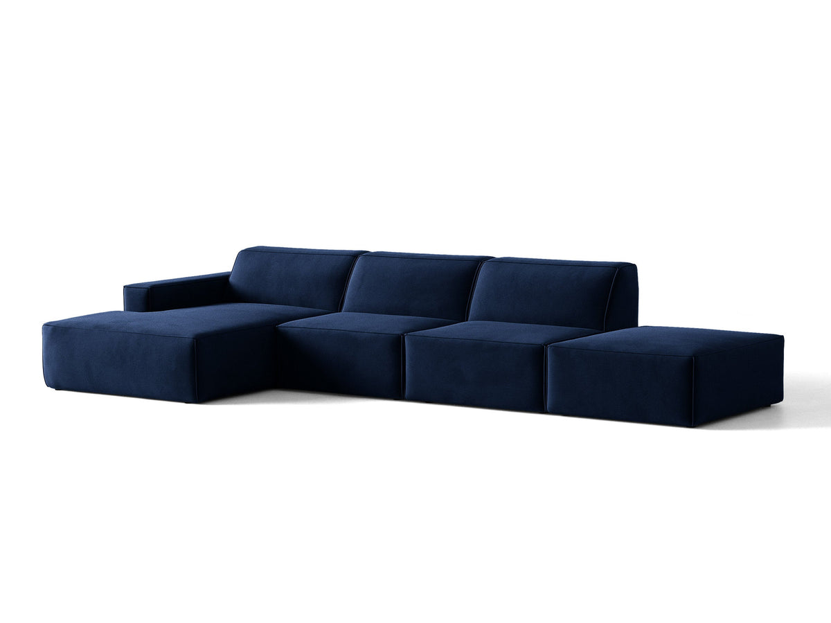 Modulares Ecksofa Jodie von Micadoni, L-Form mit Meridienne links, Polsterstoff, schwarze Beine