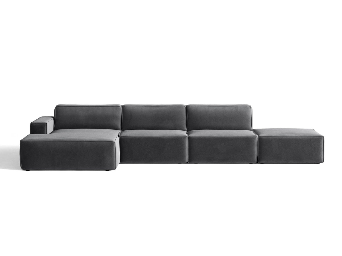 Modulares Ecksofa Jodie von Micadoni, L-Form mit Meridienne links, Polsterstoff, schwarze Beine