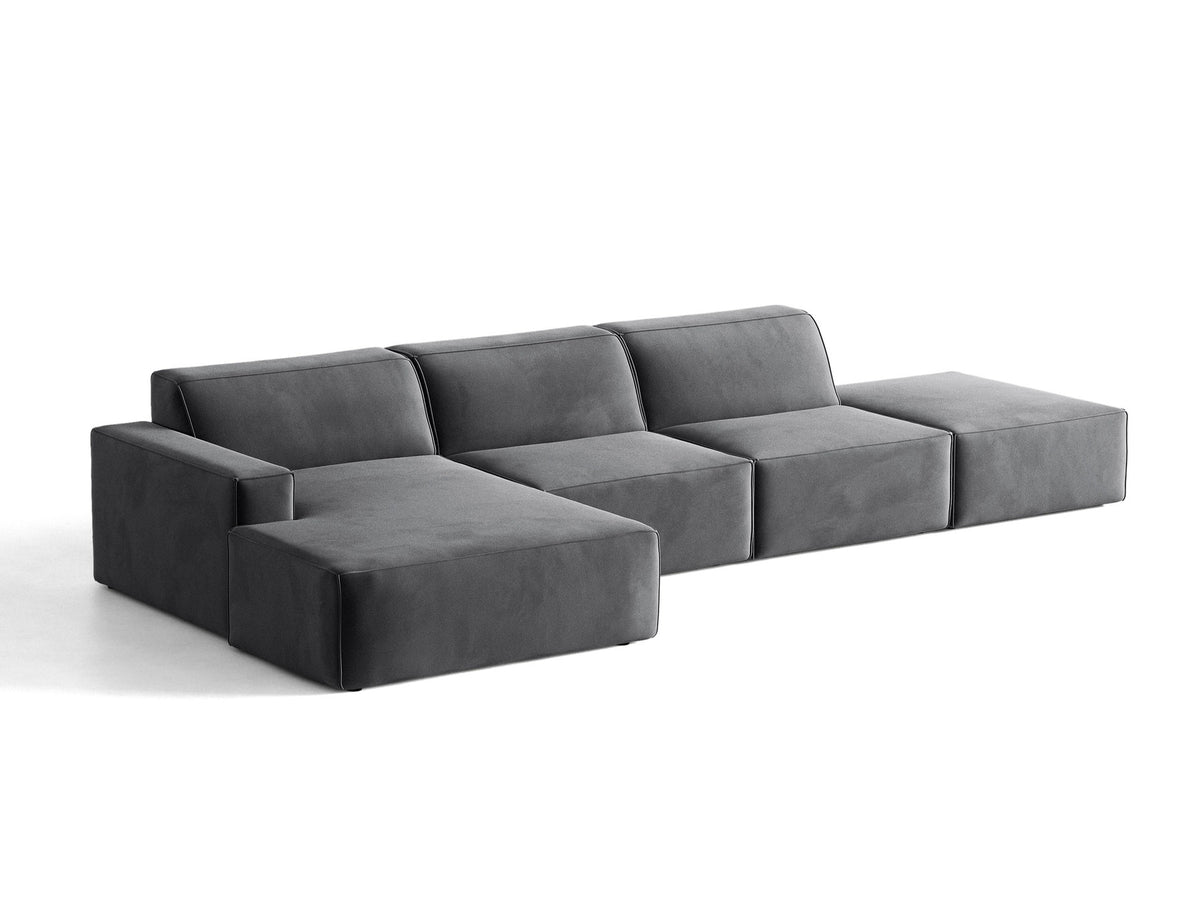 Modulares Ecksofa Jodie von Micadoni, L-Form mit Meridienne links, Polsterstoff, schwarze Beine