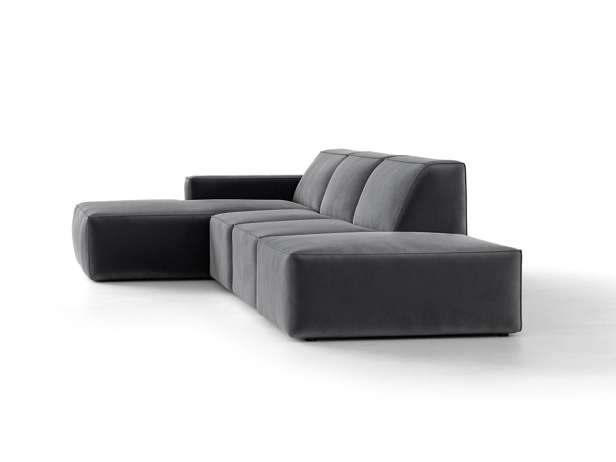 Modulares Ecksofa Jodie von Micadoni, L-Form mit Meridienne links, Polsterstoff, schwarze Beine