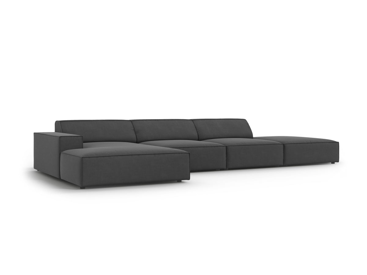 Jodie Velour modulares Ecksofa links 5 Sitzer in Grey-Bluvel präsentiert im Onlineshop von KAQTU Design AG. L-Sofa links ist von Micadoni