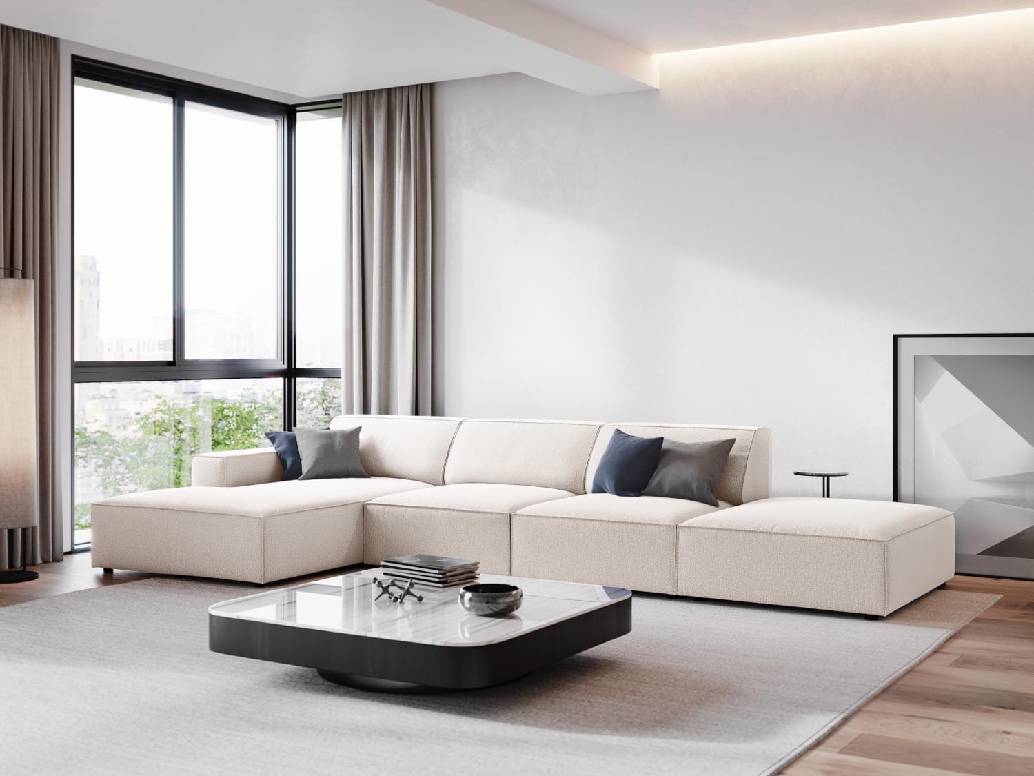 Jodie Modulares Ecksofa links 5 Sitzer in Light Beige präsentiert im Onlineshop von KAQTU Design AG. Ecksofa links ist von Micadoni