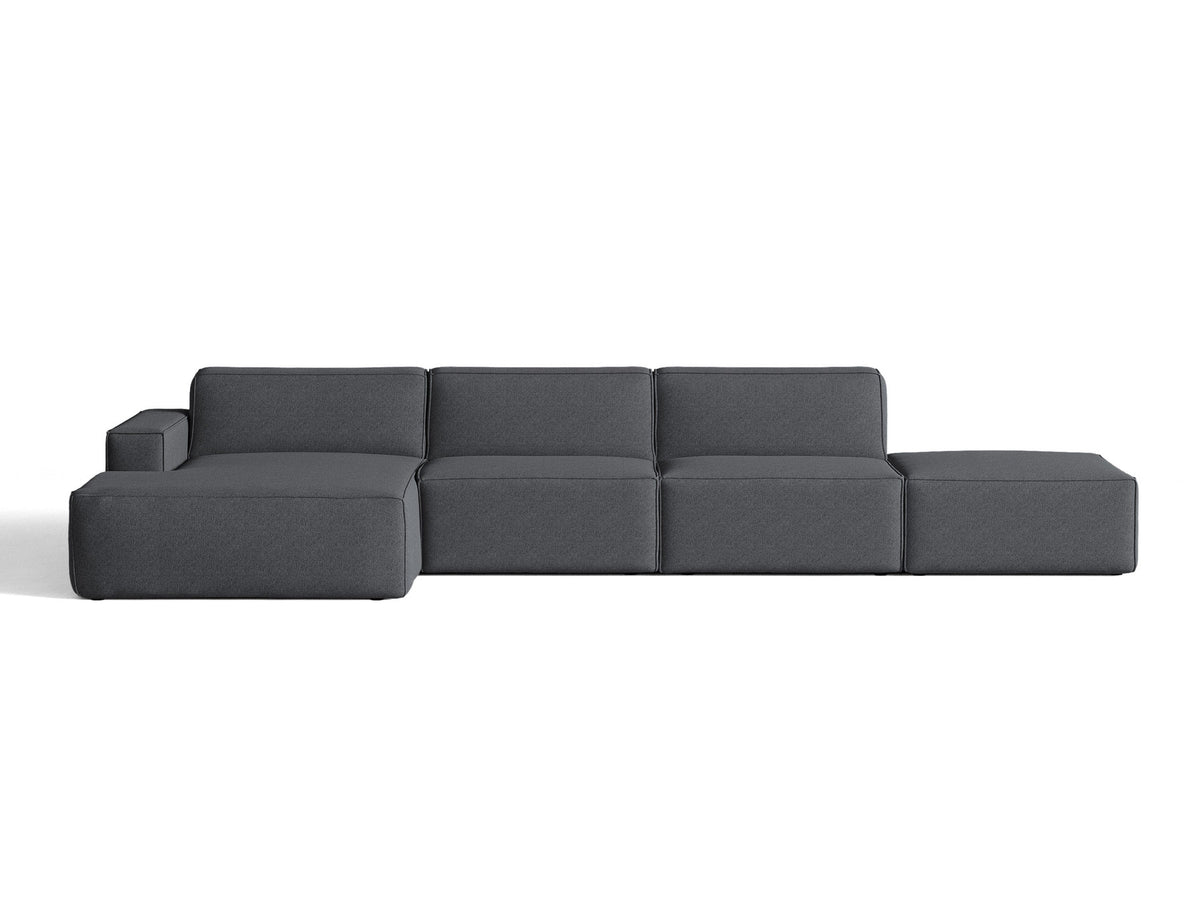 Modulares Ecksofa Jodie von Micadoni, L-Form mit Meridienne links, Polsterstoff, schwarze Beine